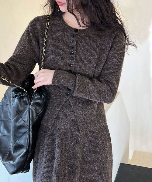 セットアップ 2点セットアップ クルーネックニットカーディガン