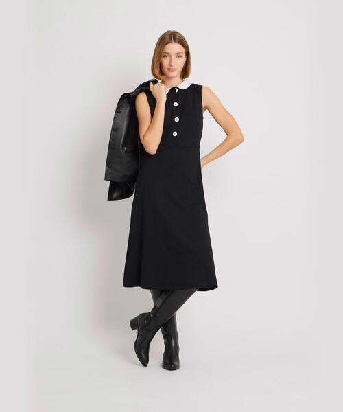 美品 アニエスベー Vネックワンピース ノースリーブ JX63 ROBE 黒 L agnes b.（アニエスベー） ワンピース コットンジャージー