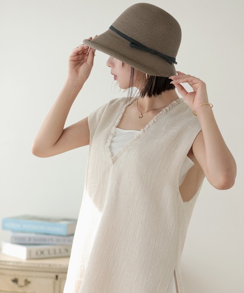 「Little＆More」 ストローハット M カーキ レディース_画像9