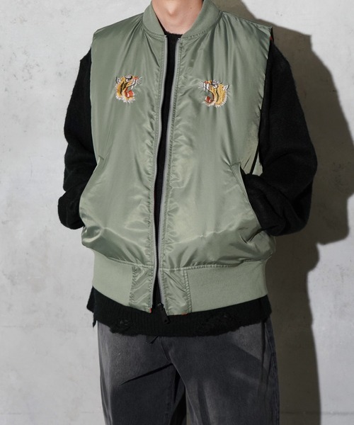 スリフティールック　MA1 ベスト　XL リバーシブル　セージグリーン　カーキ THRIFTY LOOK ベスト ジレ THRIFTY LOOK / スリフティールック