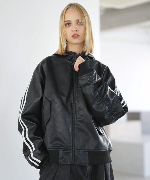 ROCHEM（ローシェン） ブルゾン アウター PU合皮サイドライン短丈