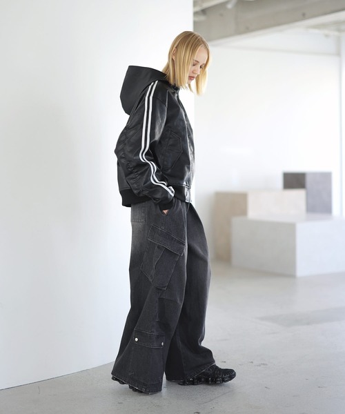 ROCHEM（ローシェン） ブルゾン アウター PU合皮サイドライン短丈