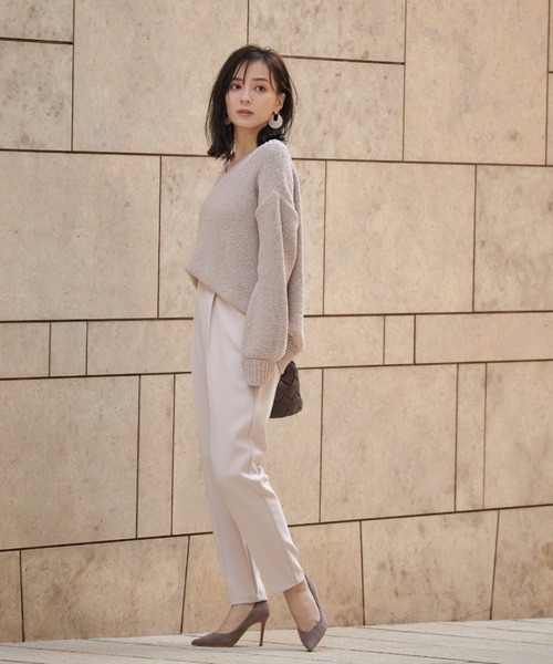 新品同様 anuans Vネックニット FREE ベージュ レディース anuans」 Vネックニット FREE ピンクベージュ レディース