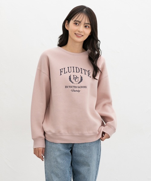 V12 刺繍ロゴ 高機能 ストレッチ長袖スウェット L レディース Honeys（ハニーズ） トレーナー スウェット 「ハニぽか」裏起毛ゆる