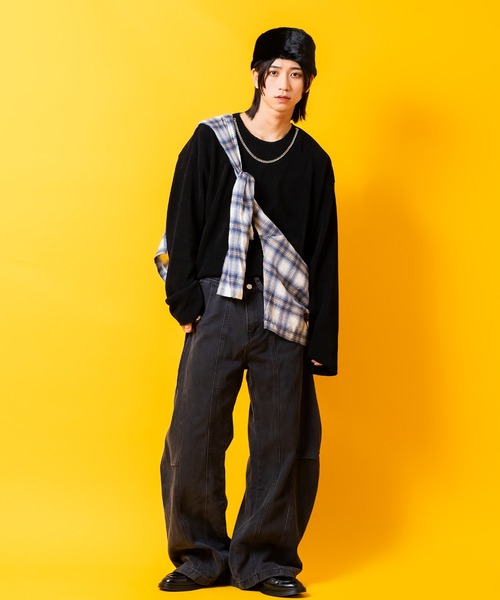 ジーンズ a.p.o.v. ジップ着脱チェック柄ネルシャツレイヤードスーパー