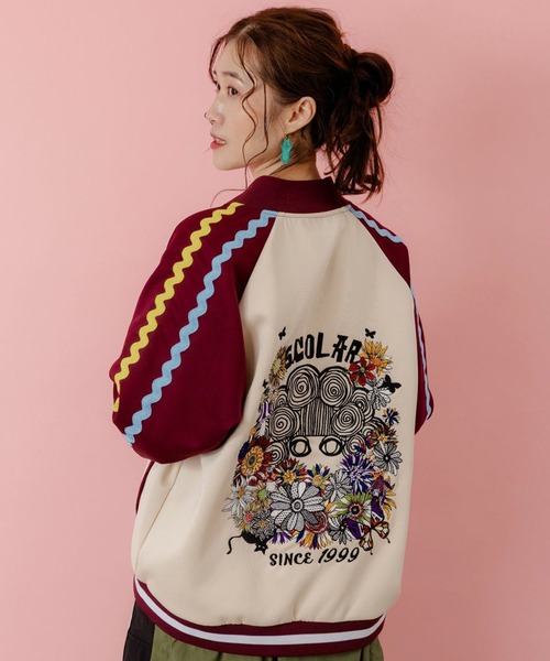 ScoLar（スカラー） ブルゾン アウター 花とスカラー刺繍 ジャージ