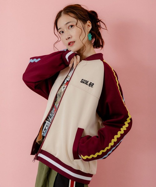 スカラー　ブルゾン ScoLar（スカラー） ブルゾン アウター 花とスカラー刺繍 ジャージ