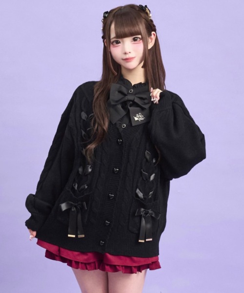 ハニーミーハニー レースアップハイネックニット HONEY MI HONEY（ハニーミーハニー）の「flower puff sleeve knit