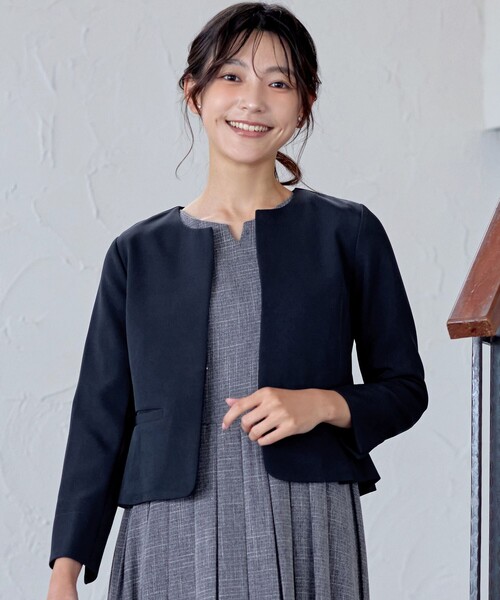 Tiaclasse ノーカラージャケット L ネイビー レディース : ZOZOTOWN