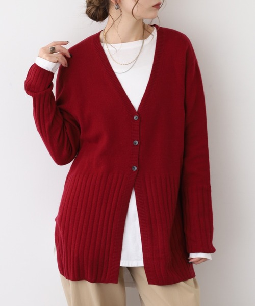 GRANCY カーディガン 即完 Lサイズ レッド ROPÉ PICNIC(ロペピクニック) / シルク混Vネック金ボタンニット