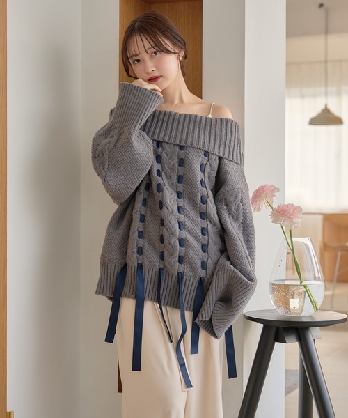 mideal  2way ribbon knit　レディース　トップス　ニット mideal（マイディール） ニット セーター ribbon stitch off shoulder