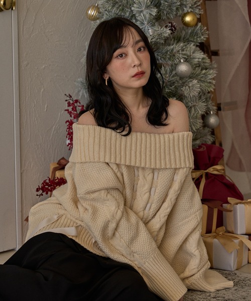 mideal（マイディール） ニット セーター ribbon stitch off shoulder