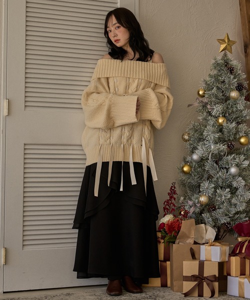 mideal  2way ribbon knit　レディース　トップス　ニット mideal（マイディール） ニット セーター ribbon stitch off shoulder