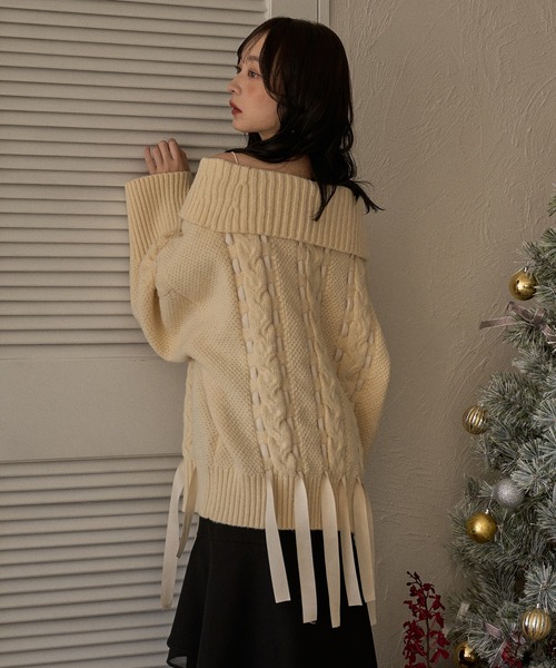 mideal  2way ribbon knit　レディース　トップス　ニット mideal（マイディール） ニット セーター ribbon stitch off shoulder