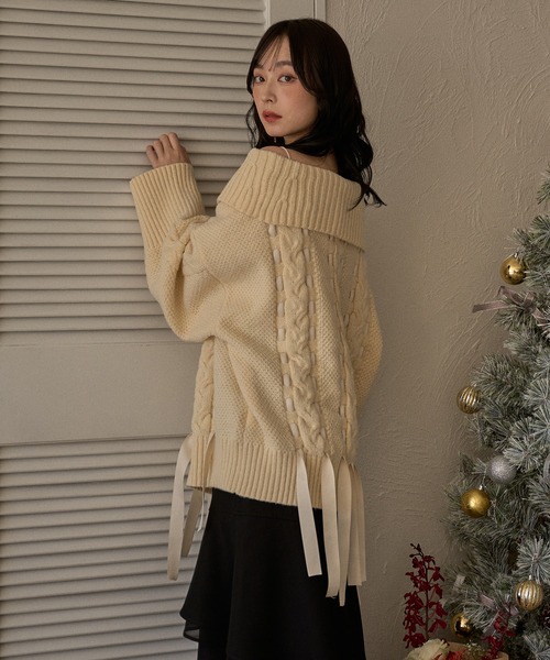 mideal（マイディール） ニット セーター ribbon stitch off shoulder