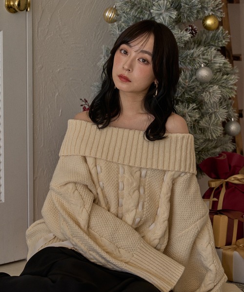mideal（マイディール） ニット セーター ribbon stitch off shoulder