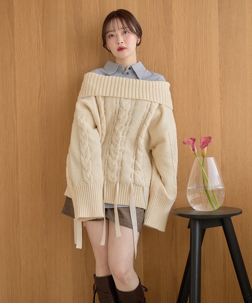 mideal（マイディール） ニット セーター ribbon stitch off shoulder