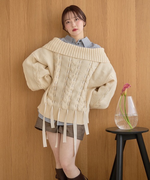 mideal（マイディール） ニット セーター ribbon stitch off shoulder