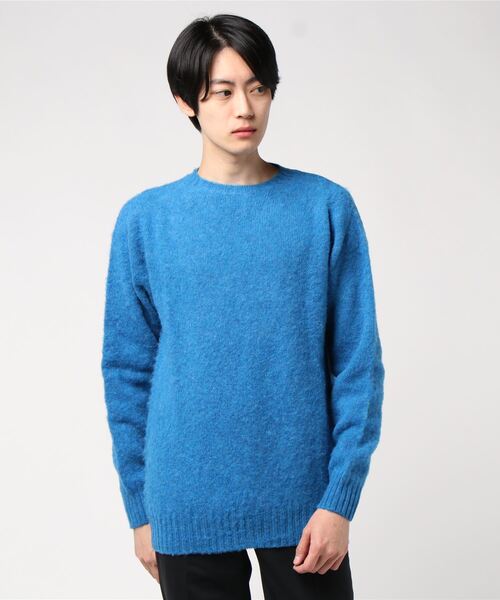 「Harley of Scotland」 「SHIPS」長袖ニット MEDIUM ブルー メンズ_画像3