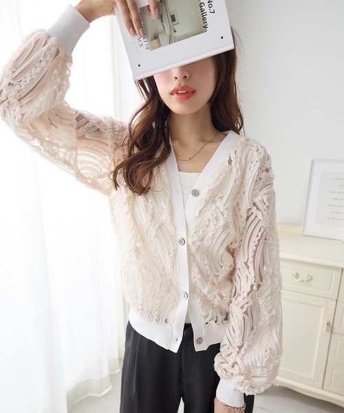 【sample sale】レースデザイン　リボンカーディガン SALE】2WAYリボンレースカーディガン – BLUE ONLINE