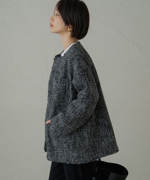 「LOUNGEDRESS」 ツイードジャケット FREE ブラック レディース_画像3