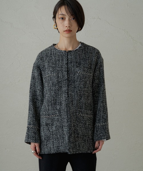 「LOUNGEDRESS」 ツイードジャケット FREE ブラック レディース_画像6