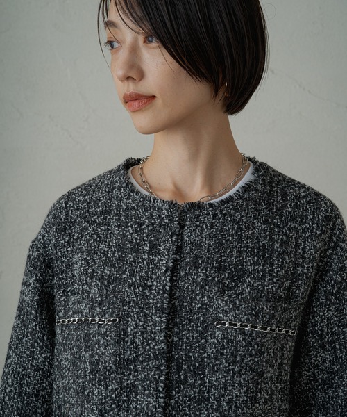 「LOUNGEDRESS」 ツイードジャケット FREE ブラック レディース_画像9
