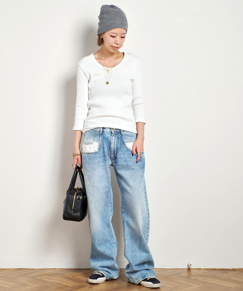 AP STUDIO tシャツ リブUネックプルオーバー レディース : ZOZOTOWN