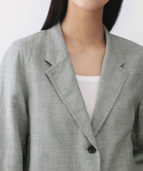 【MHL.】リネン×コットン生地ウエストコード付き短丈ブルゾン　ホワイト MUJI Labo コート アウター 「MUJI Labo」婦人 リネンコットン