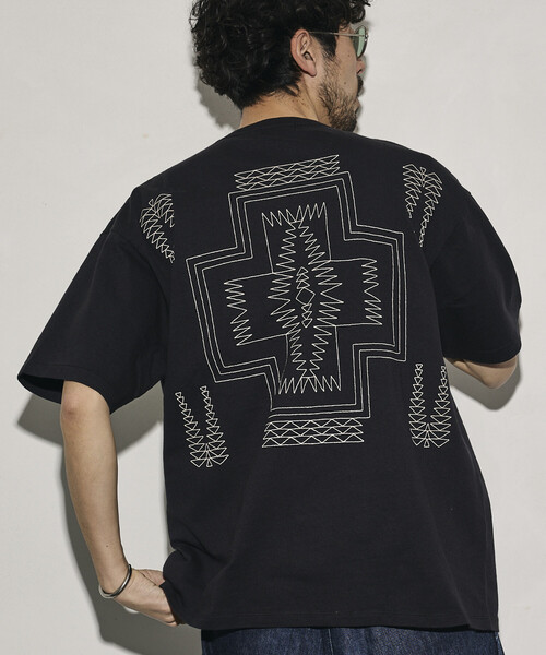 PENDLETON Tシャツ ブラック 刺繍ロゴ ドローコード PENDLETON（ペンドルトン） tシャツ 別注 バック刺繍デザイン クルー