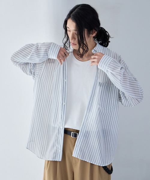 びれい！！！！ RAGEBLUE（レイジブルー） シャツ Sheer Stripe Shirt / シアー