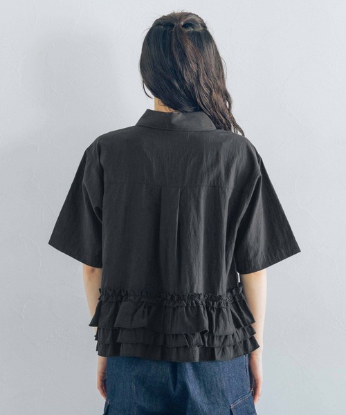 ブラウス シャツ フリルショートシャツ レディースの画像