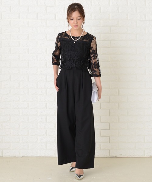 REKISAMI パンツドレス　オールインワン Lace Ladies パンツドレス 五分袖オールインワンパンツドレス