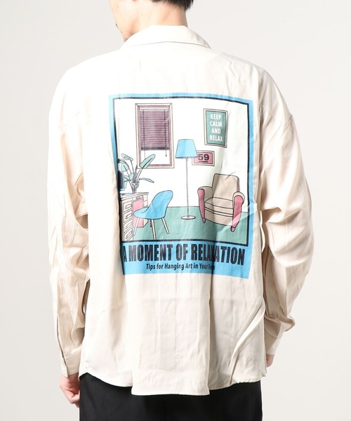 WESTSEA シャツ イラスト バックプリント 長袖シャツ 胸ポケット