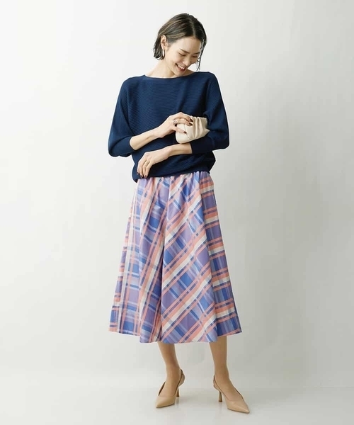 ミッシェルクラン/[小さいサイズ]チェックジャカードタックスカート（オリジナル素材） MICHEL KLEIN（ミッシェルクラン） スカート 「オリジナル素材