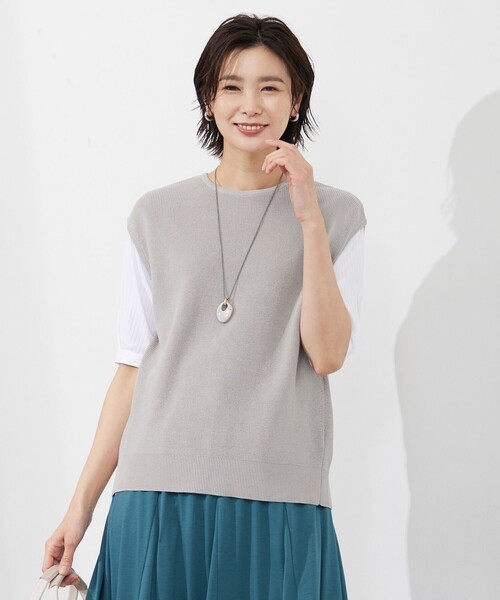 ベスト ジレ 「洗える」ドライコットンアセテート ニットジレ レディース ベスト ジレ 「洗える」コットンアセテート畦 ニットベスト