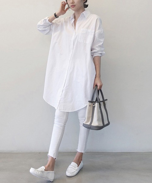 Lサイズ　ロングシャツ ブラウス シャツ オーバーサイズ ロングシャツ レディース
