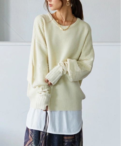 【美品】ニットミュール No one knows ニット セーター ドルマンニット指穴ぽわん袖