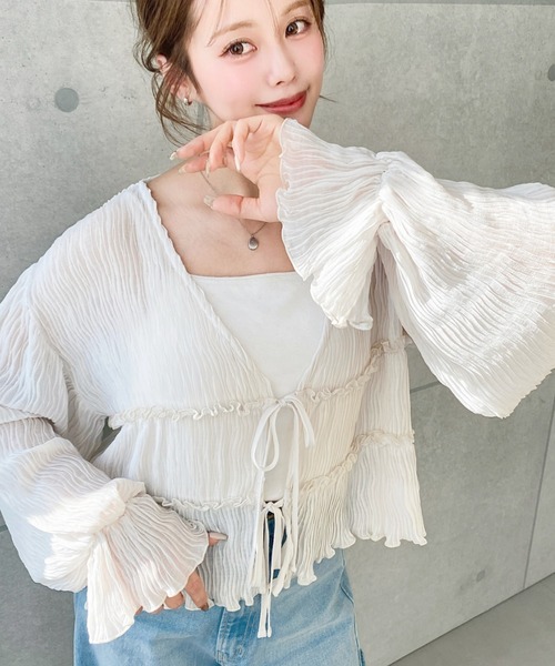【美品】ギャラリービスコンティ 異素材 ティアードフリルカーディガン 七分袖 ギャラリービスコンティ 異素材 ティアード レース フリル