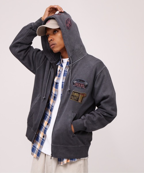 アビレックス　AVIREX ギミック 変形ジャケット フード パーカー ベスト AVIREX パーカー LONG SLEEVE FADE MIAMI PATCH PARKA