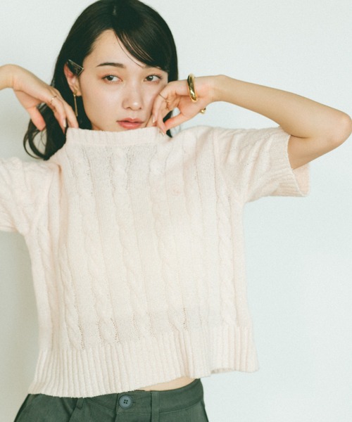 【ネット完売品】VANNIE U ケーブルフーディーニットカーディガン VANNIE U ニット セーター オーバルロゴケーブルニット