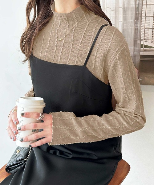 GeeRA（ジーラ） tシャツ ジャガードフリンジハイネックトップス