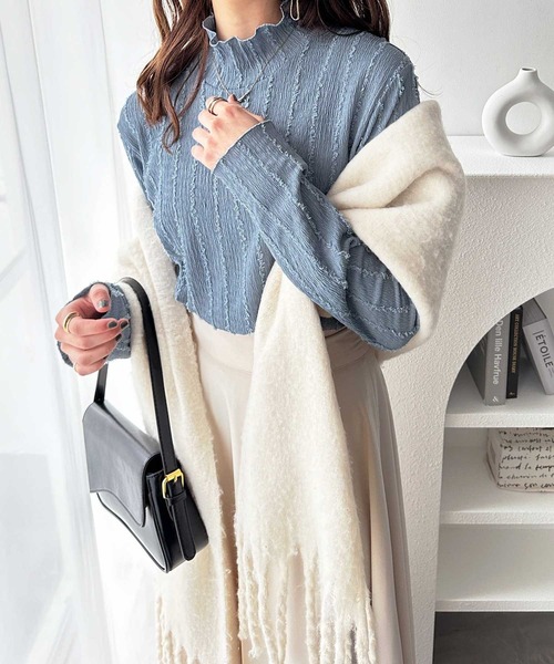 GeeRA（ジーラ） tシャツ ジャガードフリンジハイネックトップス