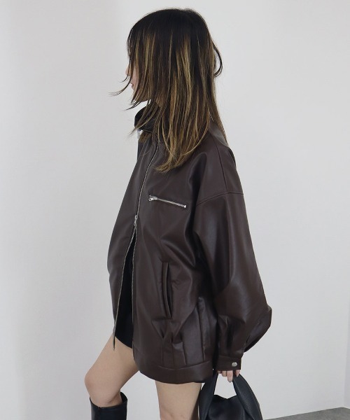 美品❣️Chloé スタッズ付きブラウンレザージャケット Reurie'（レウリィ） レザージャケット ライダース エコレザースタンド