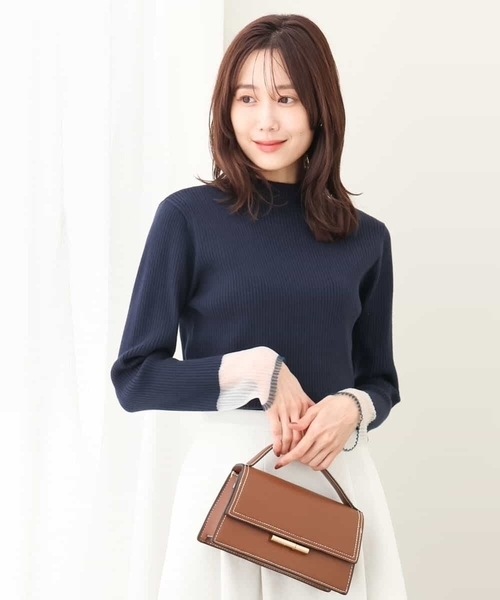 ニット セーター 2024AW/袖先シアー配色リブニット/洗える レディース