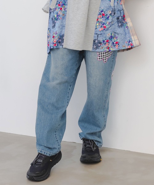 ScoLar パンツ デニム ジーンズ 143653：蝶刺繍アップリケデニム