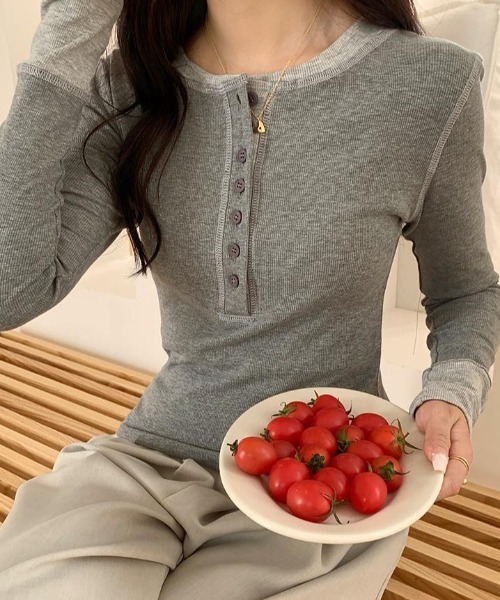 GEMEDA tシャツ ヘンリーネックバイカラートップス レディース