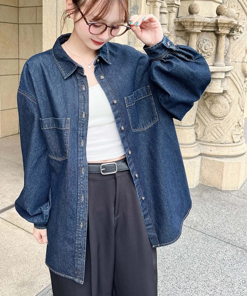 moment+ ブラウス シャツ ライトオンスWポケットオーバーデニム