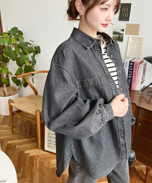ブラウス シャツ ライトデニムリメイクシャツジャケット レディース 210nouve ブラウス シャツ 「秋の新色追加！」デニム オーバー
