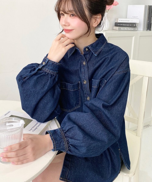 moment+ ブラウス シャツ ライトオンスWポケットオーバーデニムシャツ